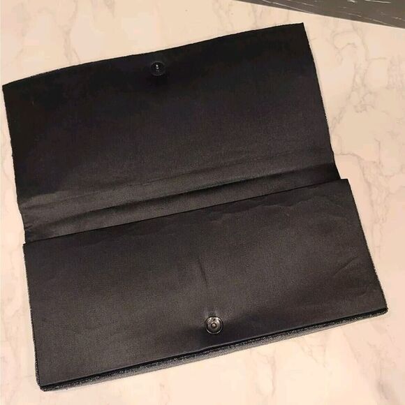 Vintage Figi Bay Handmade Black Beaded Clutch Bag Rectangle 12"x6" Foldover EUC - Picture 7 of 8